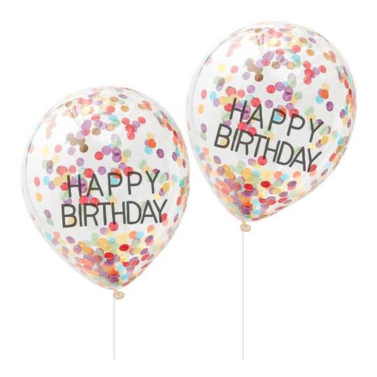 Konfettiballonger Happy Birthday Regnbågsfärger - 5-pack