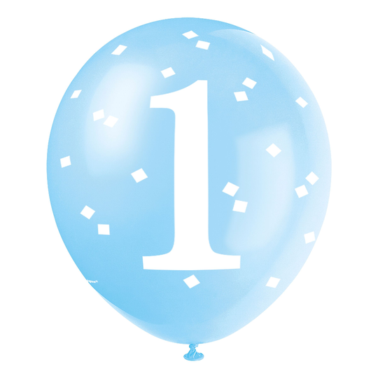 Ballong 1 År med Konfetti Blå