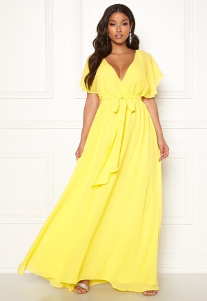 Goddiva Flutter Chiffon Dress Soft Lemon S (UK10)