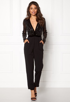Goddiva Sequin Bodice Jumpsuit Black L (UK14)
