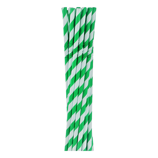 Böjbara Papperssugrör Grön Randiga - 12-pack