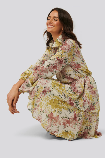 NA-KD Boho High Frill Neck Dress - Flower