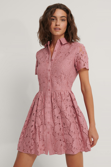 NA-KD Boho Kortärmad Miniklänning I Spets - Pink