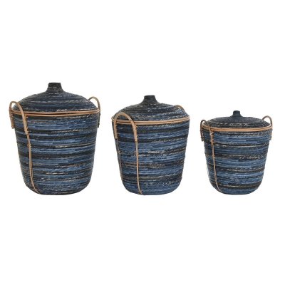 Korg - set DKD Home Decor Svart Blå Rattan Boho (51 x 51 x 65 cm)