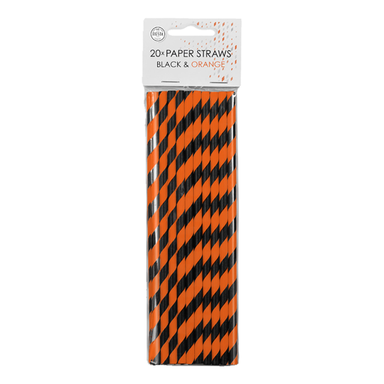 Papperssugrör Svart/Orange Randiga