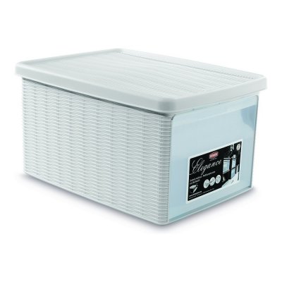 Låda med lock Elegance Vit Plast (29 x 21 x 39 cm)