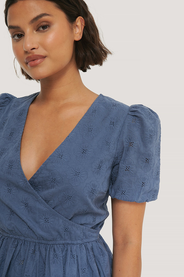 NA-KD Boho Broderad Blus - Blue