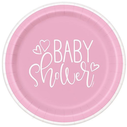 Papptallrikar - Baby Shower - Rosa Hjärtan