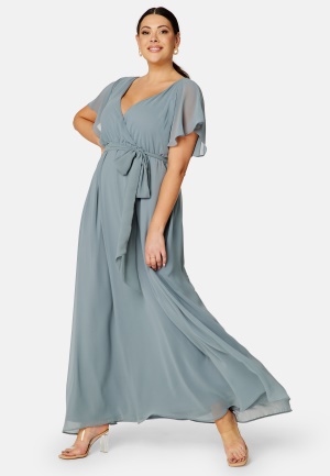 Goddiva Curve Flutter Sleeve Chiffon Maxi Curve Dress Air Force Blue 46 (UK18)