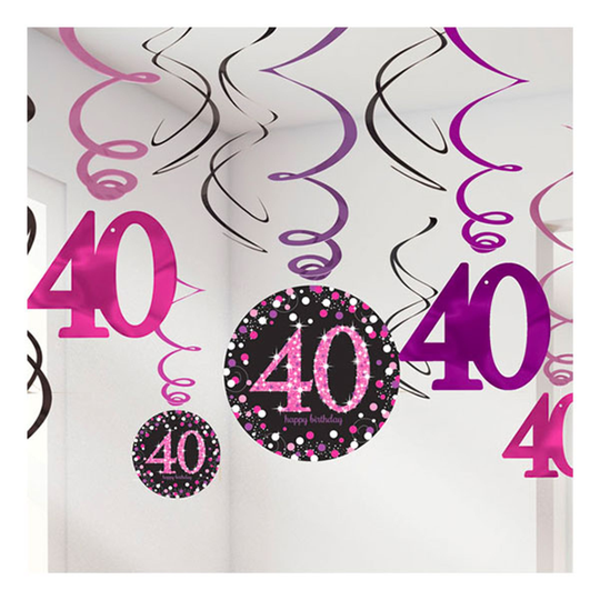 Swirls 40 Rosa Hängande Dekoration - 12-pack