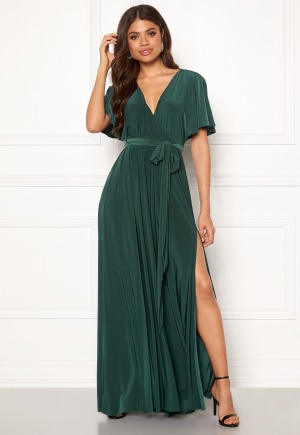 Goddiva Flutter Sleeve Maxi Dress Botanical Green S (UK10)