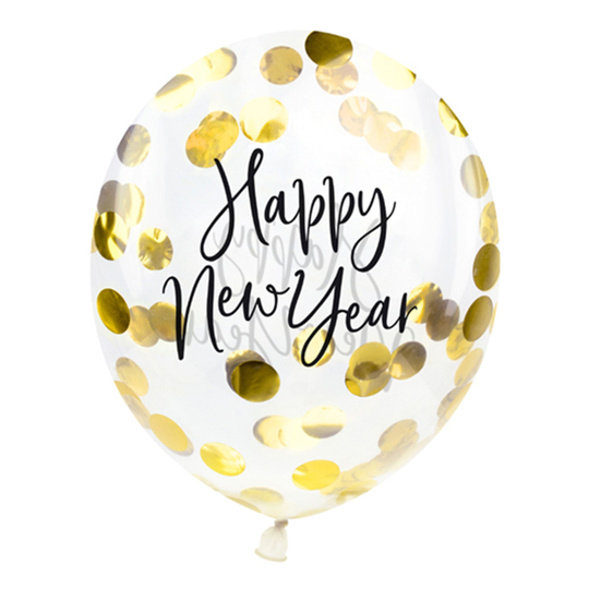 Konfettiballonger Happy New Year Guld - 3-pack