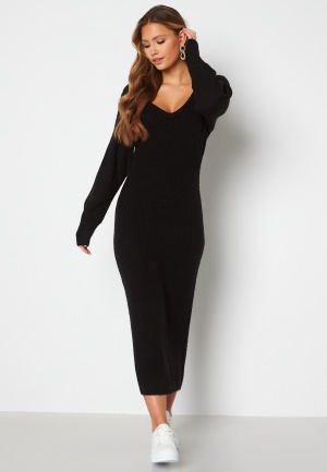BUBBLEROOM Rosanna knitted puff sleeve dress Black S