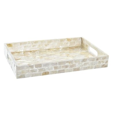 Snacksbricka DKD Home Decor Beige Mosaik Pärlemor Boho (30 x 20 x 4 cm)