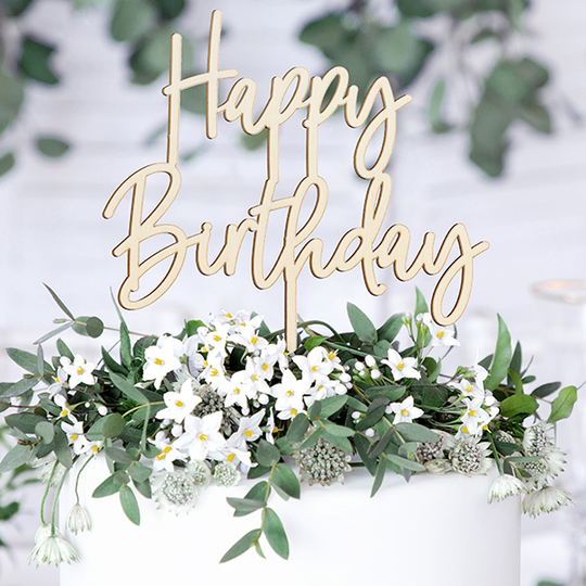Cake Topper - Trä - Happy Birthday