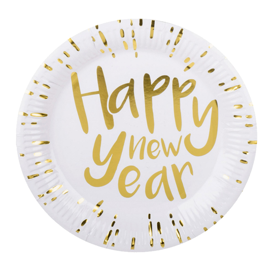 Papperstallrikar Happy New Year Guldmetallic - 6-pack