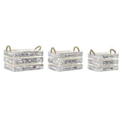 Uppsättning med Dekorativa Lådor DKD Home Decor Trä Snöre Boho Avskalad (42 x 33 x 25 cm)