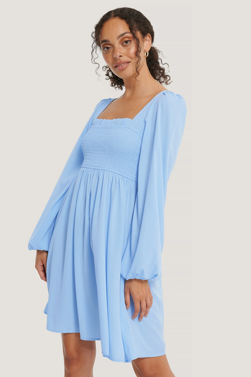 NA-KD Boho Klänning Med Fyrkantig Halsringning Och Smock - Blue