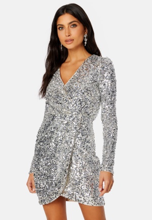 FOREVER NEW Jagger Sequin Ruched Mini Dress Silver 36