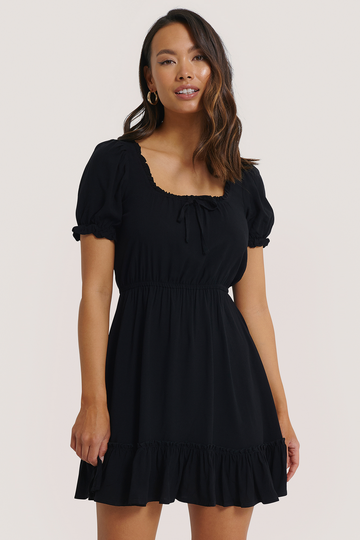 NA-KD Boho Puff Sleeve Mini Dress - Black