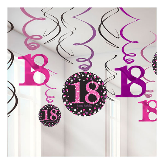 Swirls 18 Rosa Hängande Dekoration - 12-pack