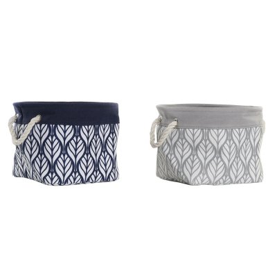 Korg DKD Home Decor 8424001856411 Blad Grå Polyester Vit Marinblå Boho Löv av en växt (29 cm) (2 pcs) (29 x 29 x 22 cm) (29 x 29