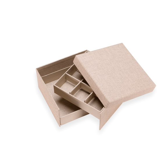 Vävklätt smyckesskrin sand 200 x 200 x 120 mm
