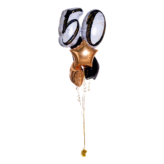 Ballongbukett Marble Shape Birthday 50 Guld/Svart