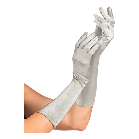 Silver Satinhandskar Långa - One size