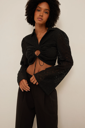 NA-KD Boho Blus med trumpetärm - Black