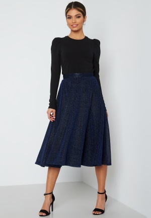 Goddiva Glitter Midi Skirt Navy XS (UK8)