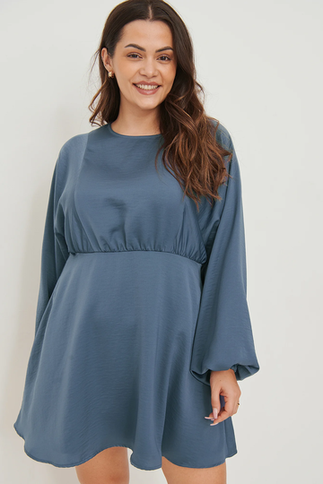 NA-KD Boho Recycled klänning med ballongärm - Blue