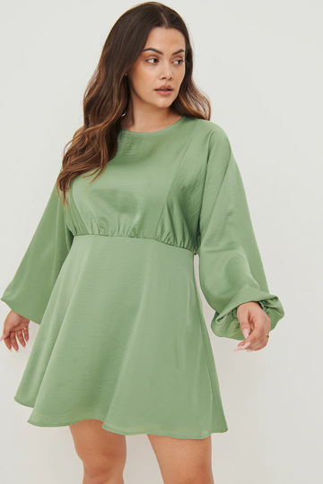 NA-KD Boho Recycled klänning med ballongärm - Green