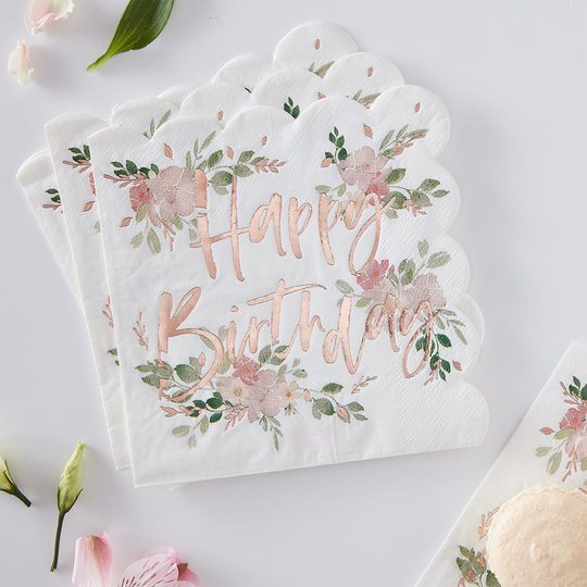 Servetter - Happy Birthday - Ditsy Floral