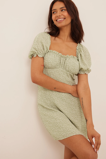 NA-KD Boho Miniklänning med veckad byst - Green