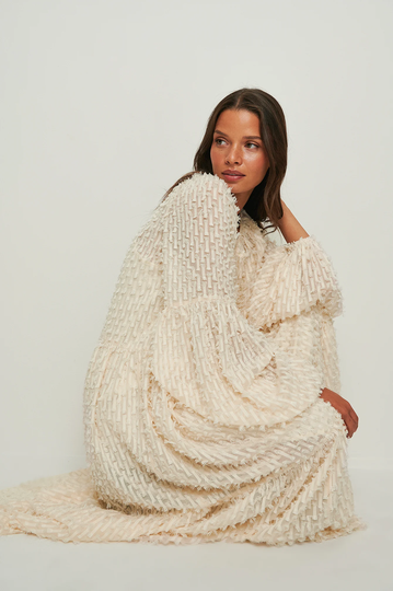 NA-KD Boho Recycled maxiklänning med luddig textur - Offwhite
