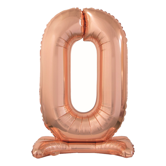 Sifferballong med Ställning Roséguld Metallic - Siffra 0