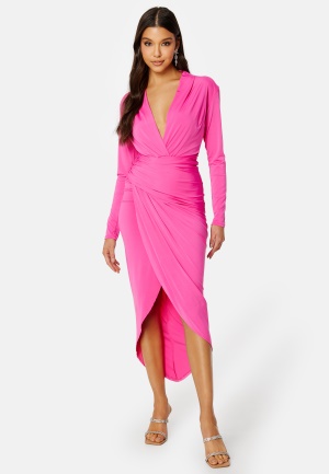 John Zack Long Sleeve Rouch Dress Hot Pink L (UK14)