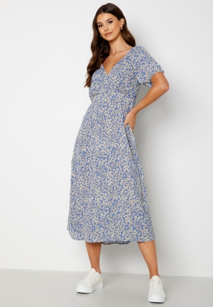 ONLY Fuchsia Life S/S Wrap Midi Dress Colony Blue AOP:Vall S