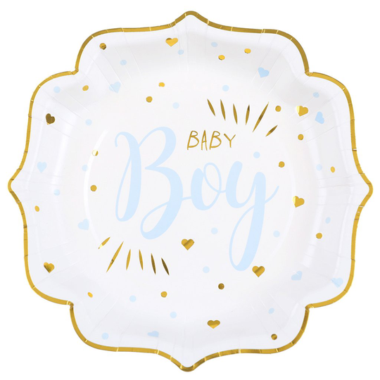 Papptallrikar - Baby Boy - Blå/Guld