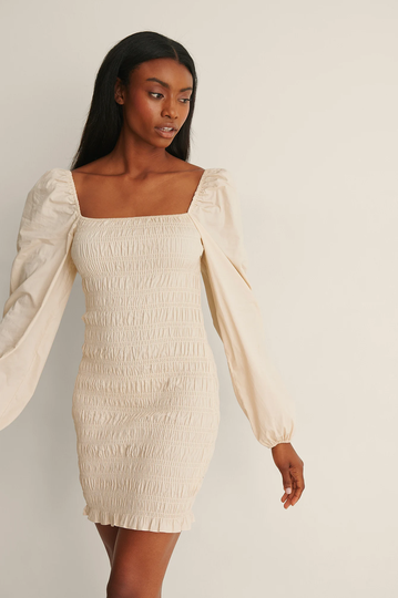 NA-KD Boho Miniklänning i bomull med smock - Beige