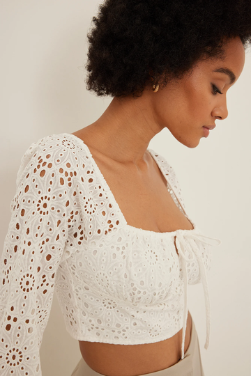 NA-KD Boho Korsettblus anglaise - White
