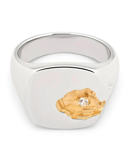 Ring mined diamond large silver