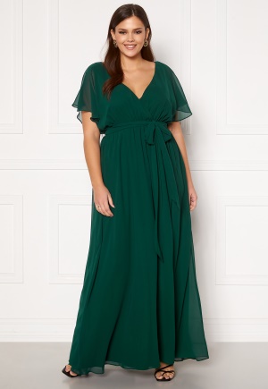 Goddiva Curve Flutter Sleeve Chiffon Maxi Curve Dress Green 44 (UK16)