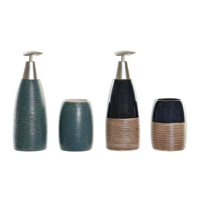 Badkit DKD Home Decor Brun Svart Stengods Marinblå Boho (2 pcs)