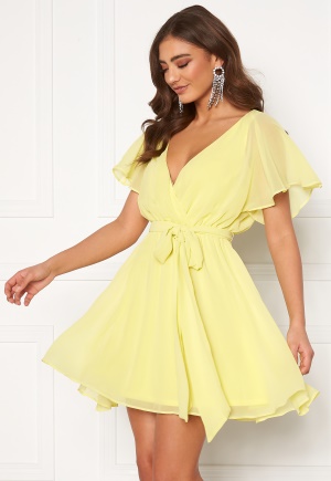 Goddiva Flutter Skater Dress Soft Lemon XS (UK8)