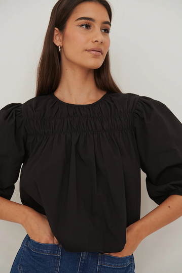 NA-KD Boho Ekologisk kortärmad topp - Black
