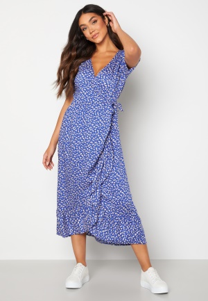 Happy Holly Evie puff sleeve wrap dress Blue / Patterned 36/38