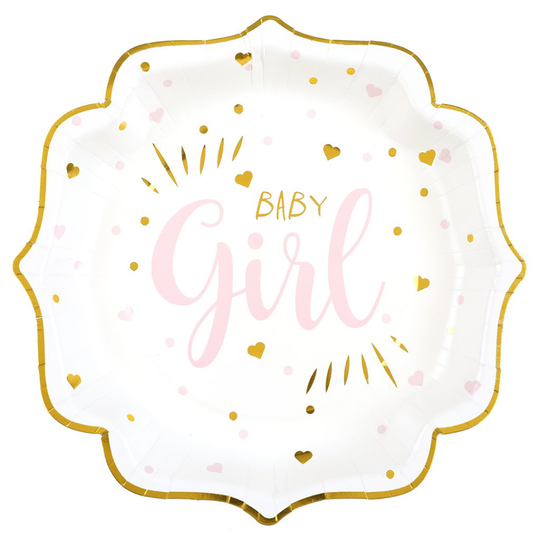 Papptallrikar - Baby Girl - Rosa/Guld