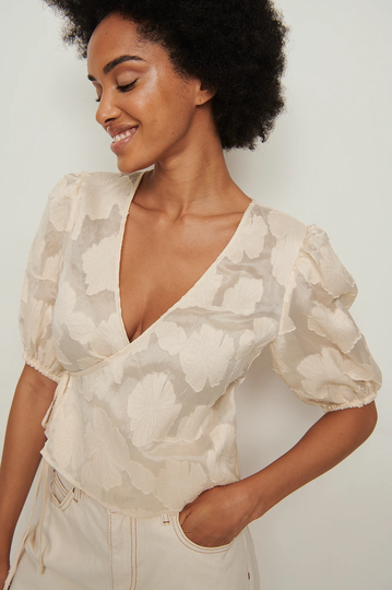 NA-KD Boho Topp Med Blomstertryck - Beige